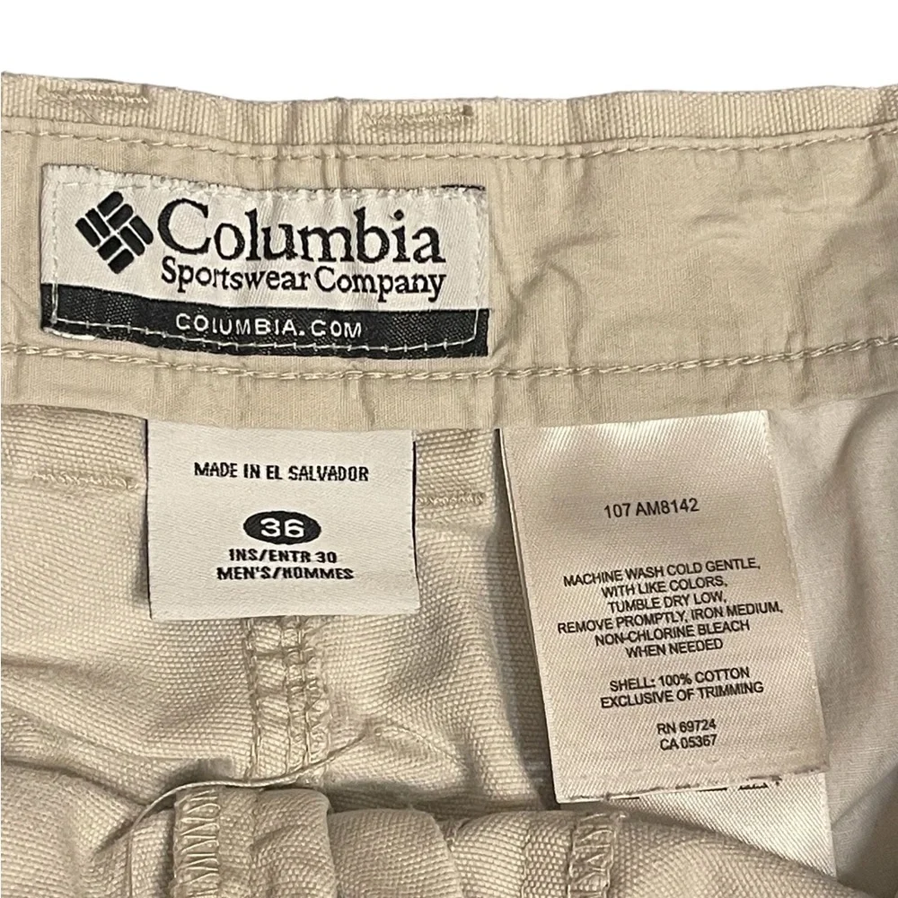 Men’s Columbia Cream Cargo Canvas Pants Size 36W30L Excellent Used Condition